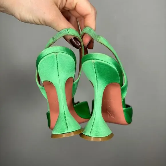 Amina Muaddi Green Begum Sling Heels - Picture 9 of 11